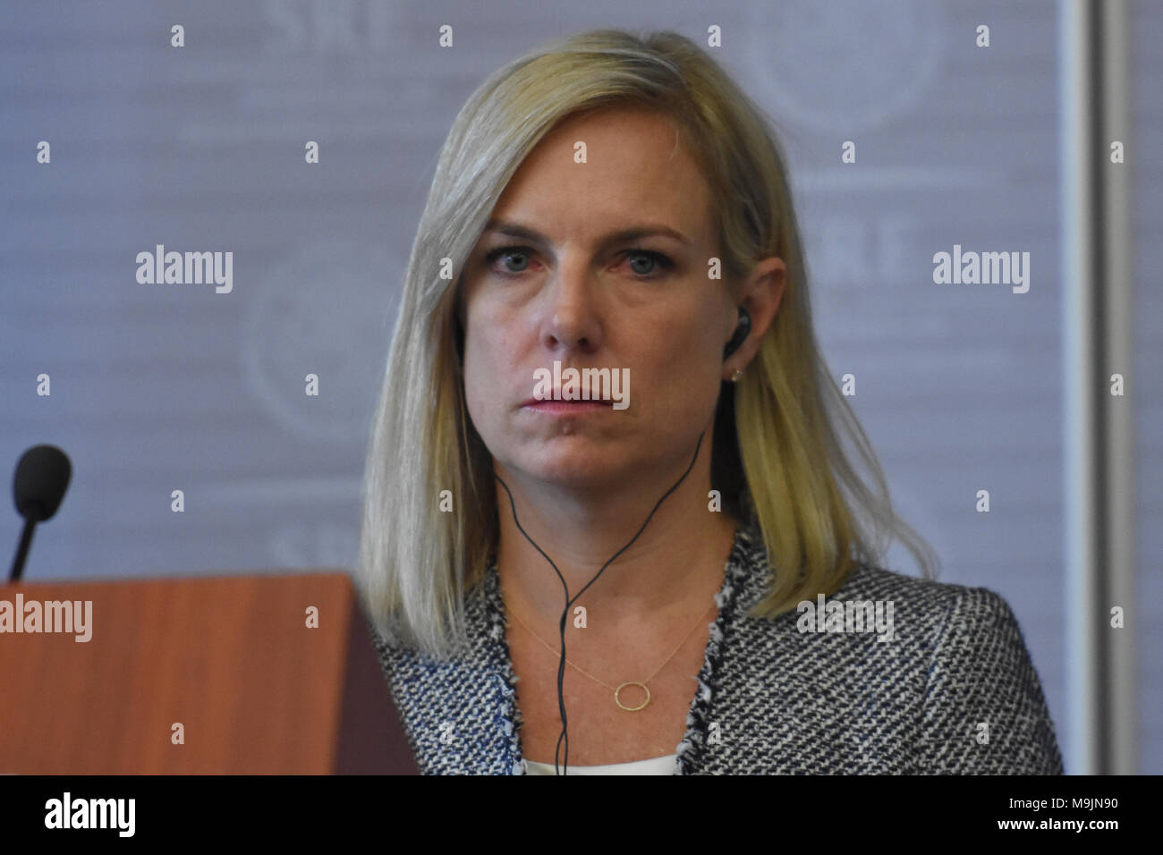 CIDADE DO MÉXICO, DF - 26.03.2018: KIRSTJEN NIELSEN VISITA DE TRABALHO AO MÉX - United States Secretary of Homeland Security Kirstjen Nielsen during a press conference, she talking about Migration and Security Mexico- US as part of her working visit to Ministry of Foreign Affairs on March 26, 2018 in Mexico City, Mexico (Photo: Carlos Tischler/Fotoarena) Stock Photo