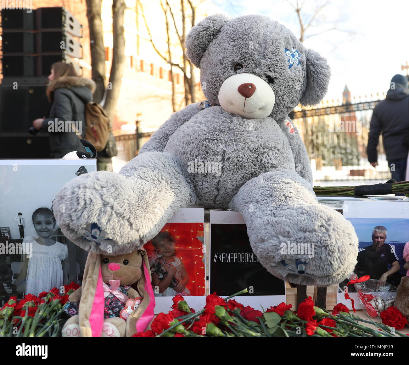 big teddy bear and flowers