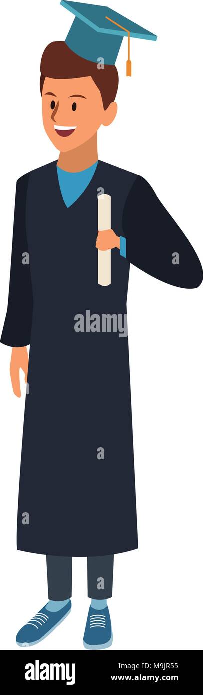 Young man student with graduation gown vector illustration graphic ...