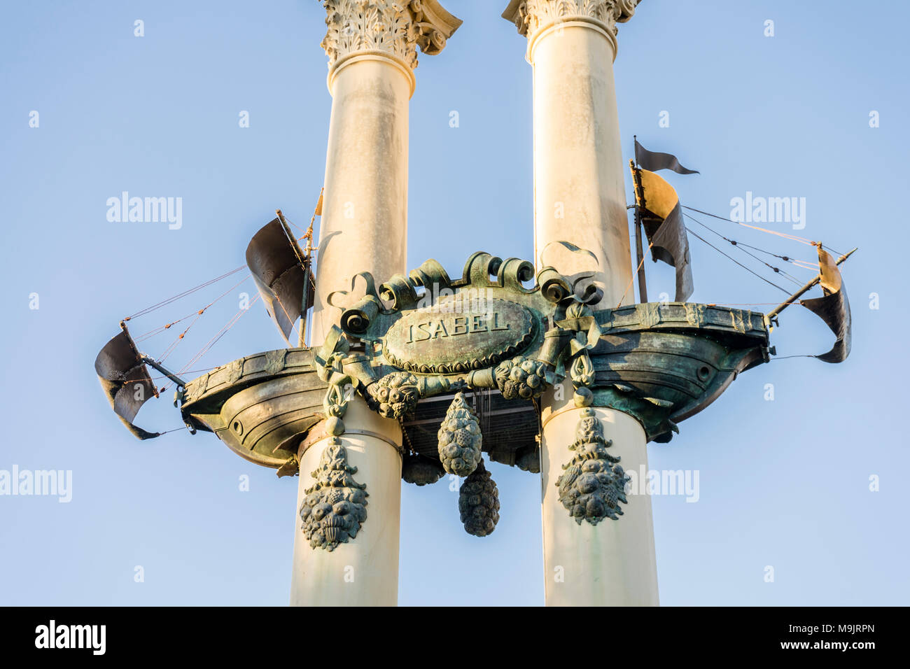 Close up of the Monument to Christopher Columbus in Jardines de Murillo in the city of Seville, Andalusia, Spain Stock Photo