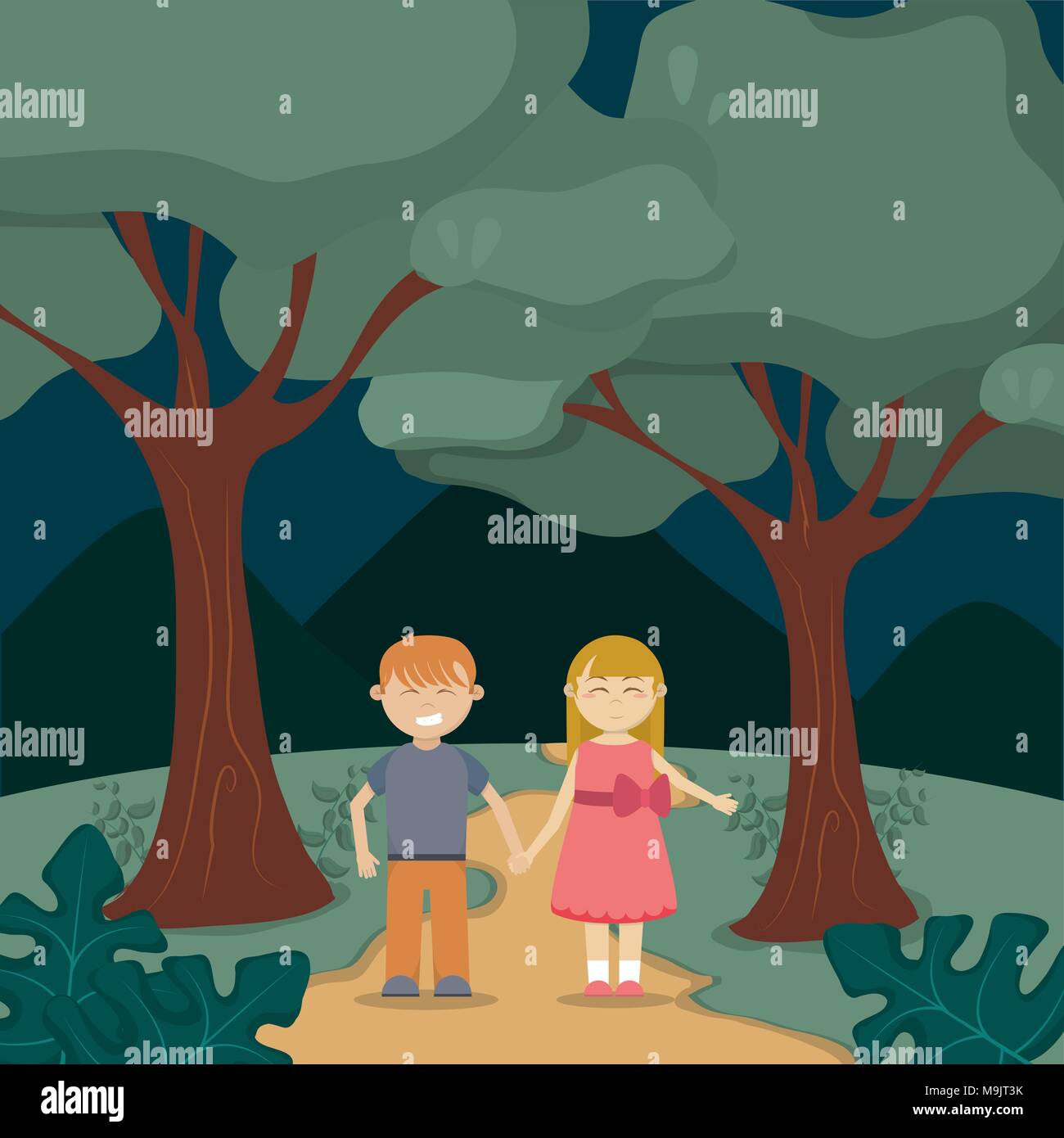 Cute kids in the forest Stock Vector Image & Art - Alamy