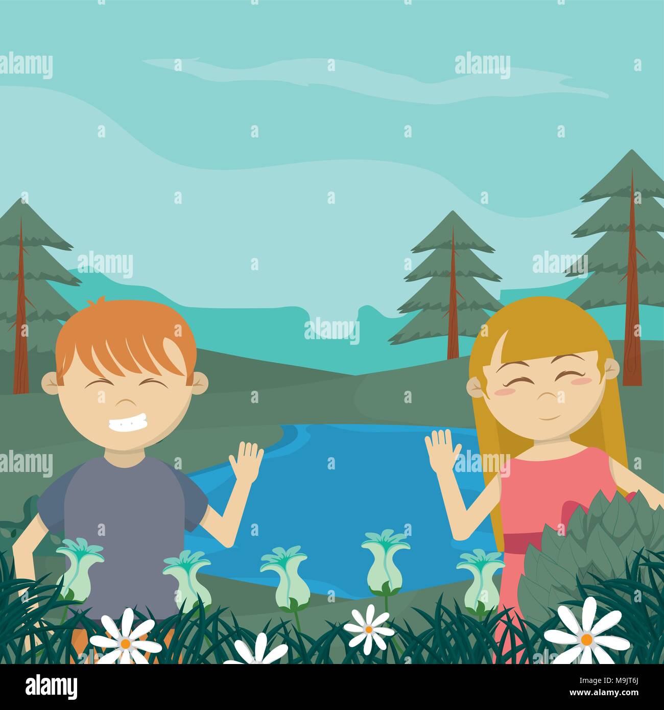 Cute kids in the forest Stock Vector Image & Art - Alamy