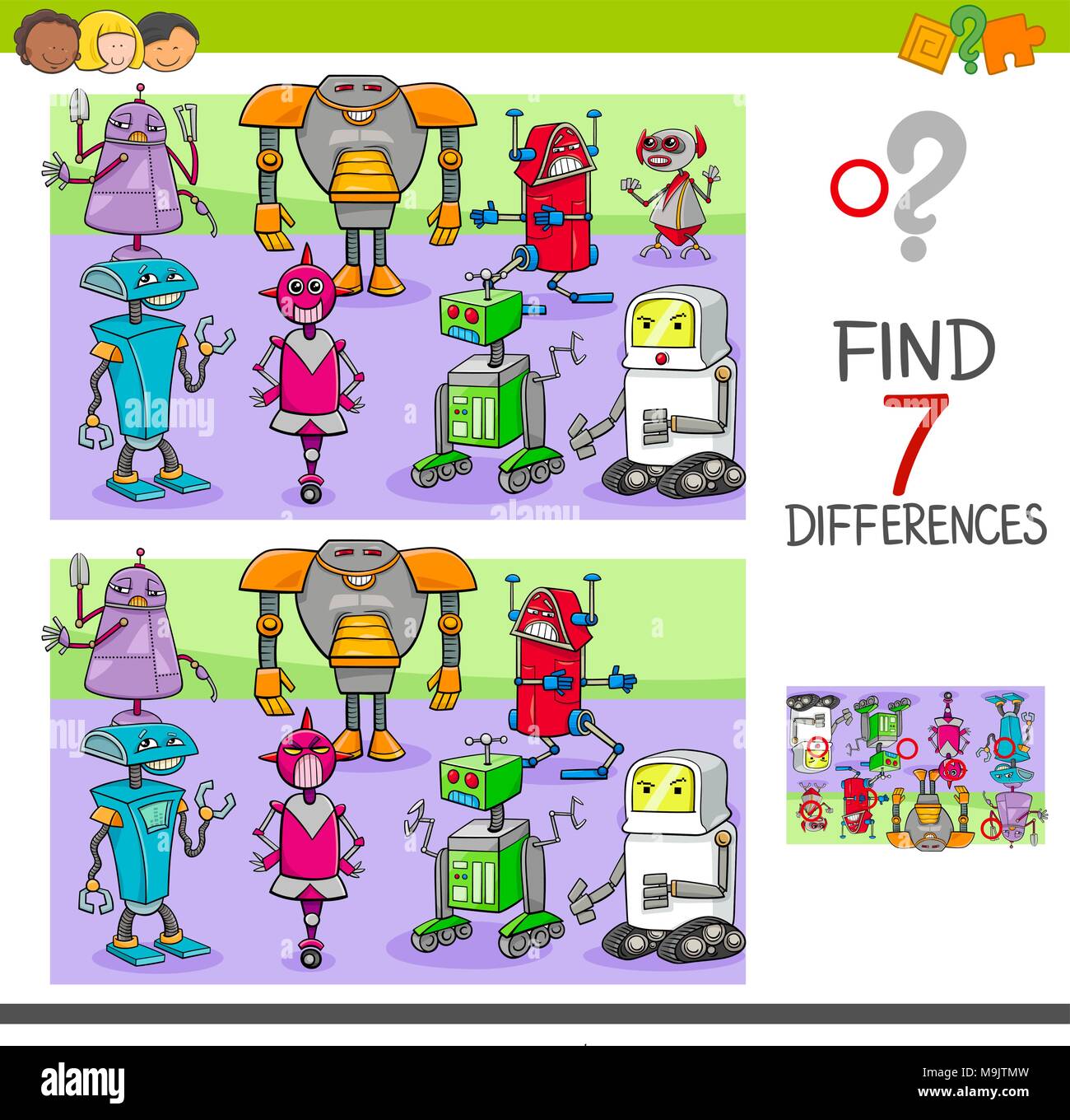 Cartoon Illustration of Finding Seven Differences Between Pictures ...
