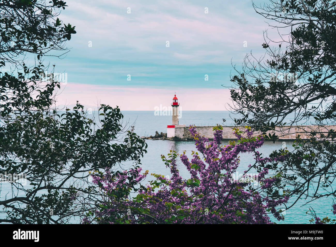 The lighthous of the old port Vieux of Bastia, Corsica. Stock Photo