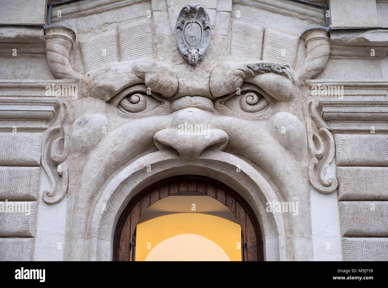 Rome Italy , Palazzetto Zuccari door entrance, via Gregoriana, Federico Zuccari, 1600 dc artist home ornamental doorway Stock Photo