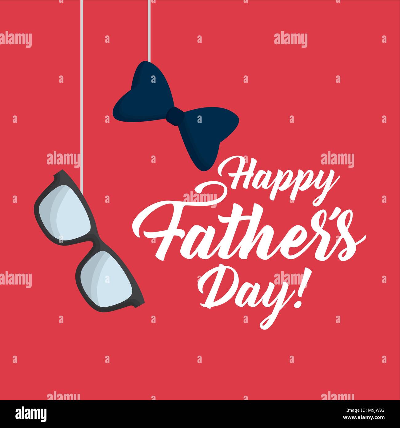 Happy fathers day design with bow tie and glasses hanging over ...