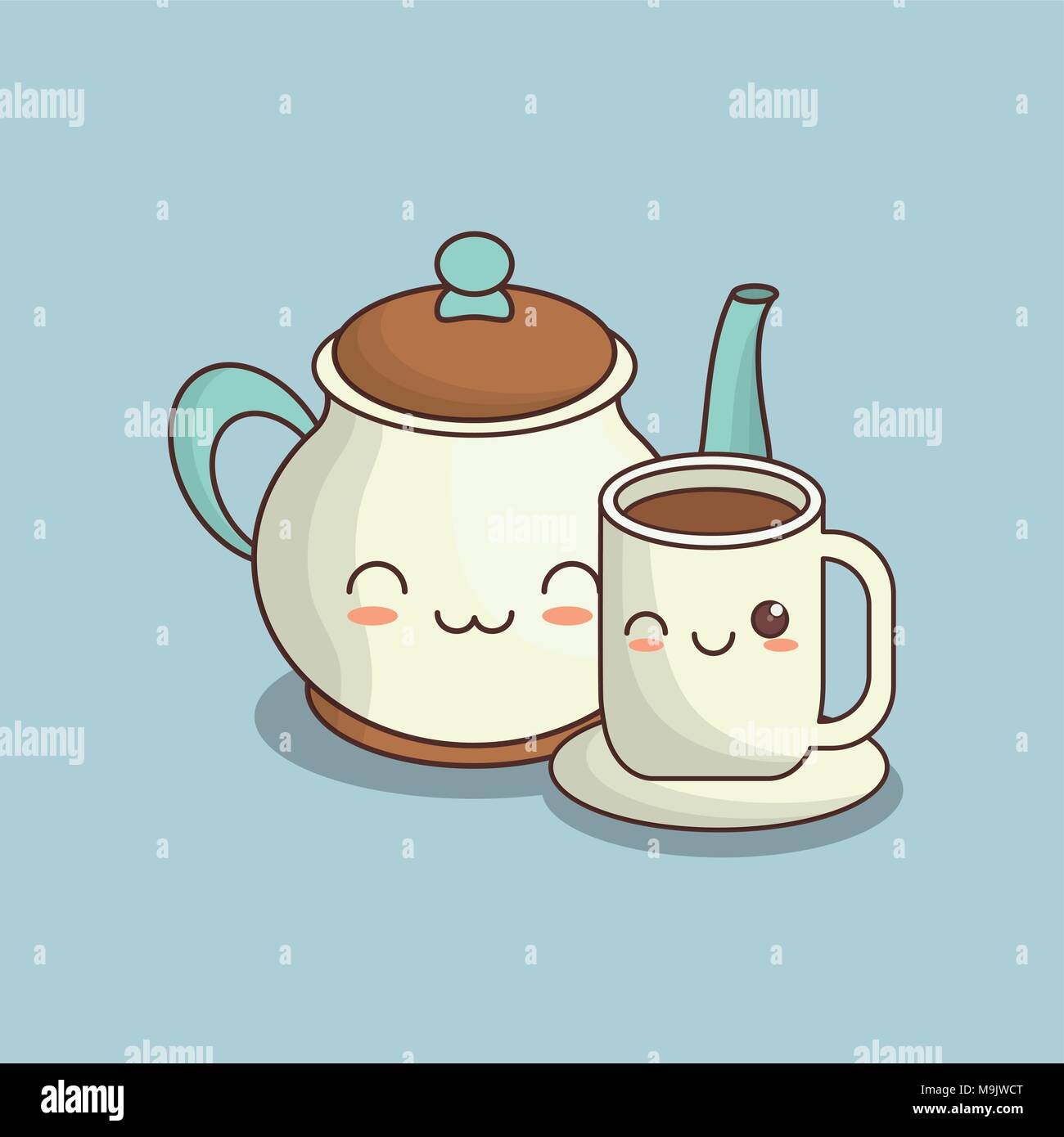 Cute teapot kitchen kawaii style Royalty Free Vector Image