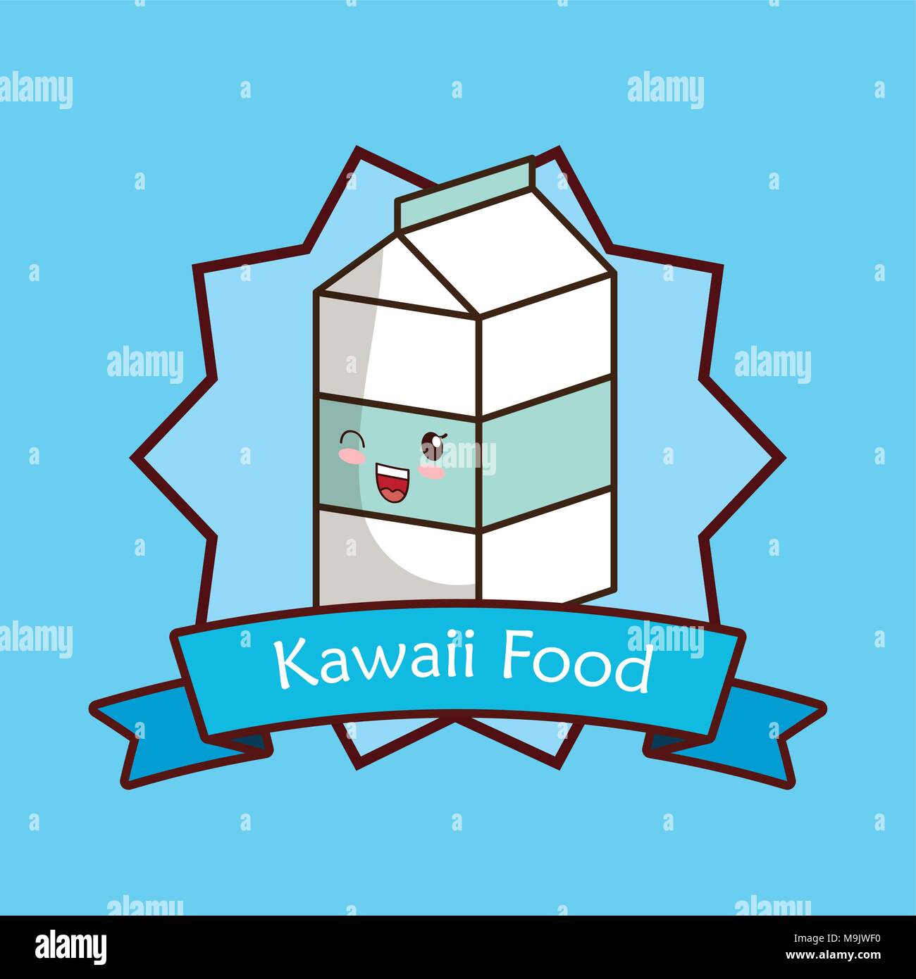 decorative frame and ribbon with milk box over blue background, colorful design. vector illustration Stock Vector