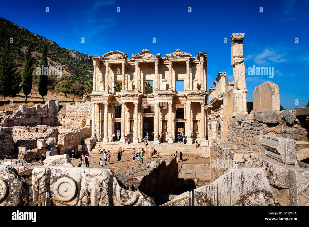 Library of Celsus in Efes after partial reconstruction. EPHESUS, TURKEY - SEPTEMBER 30, 2014 Stock Photo