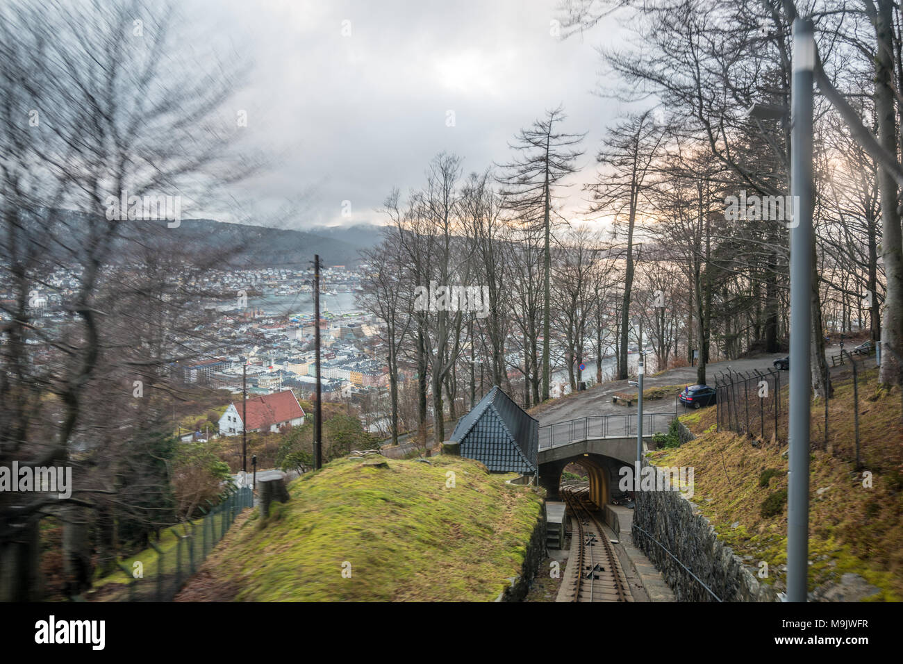 The Fløibanen Funicular goes up Fløyen Mountain for panoramic views and ...