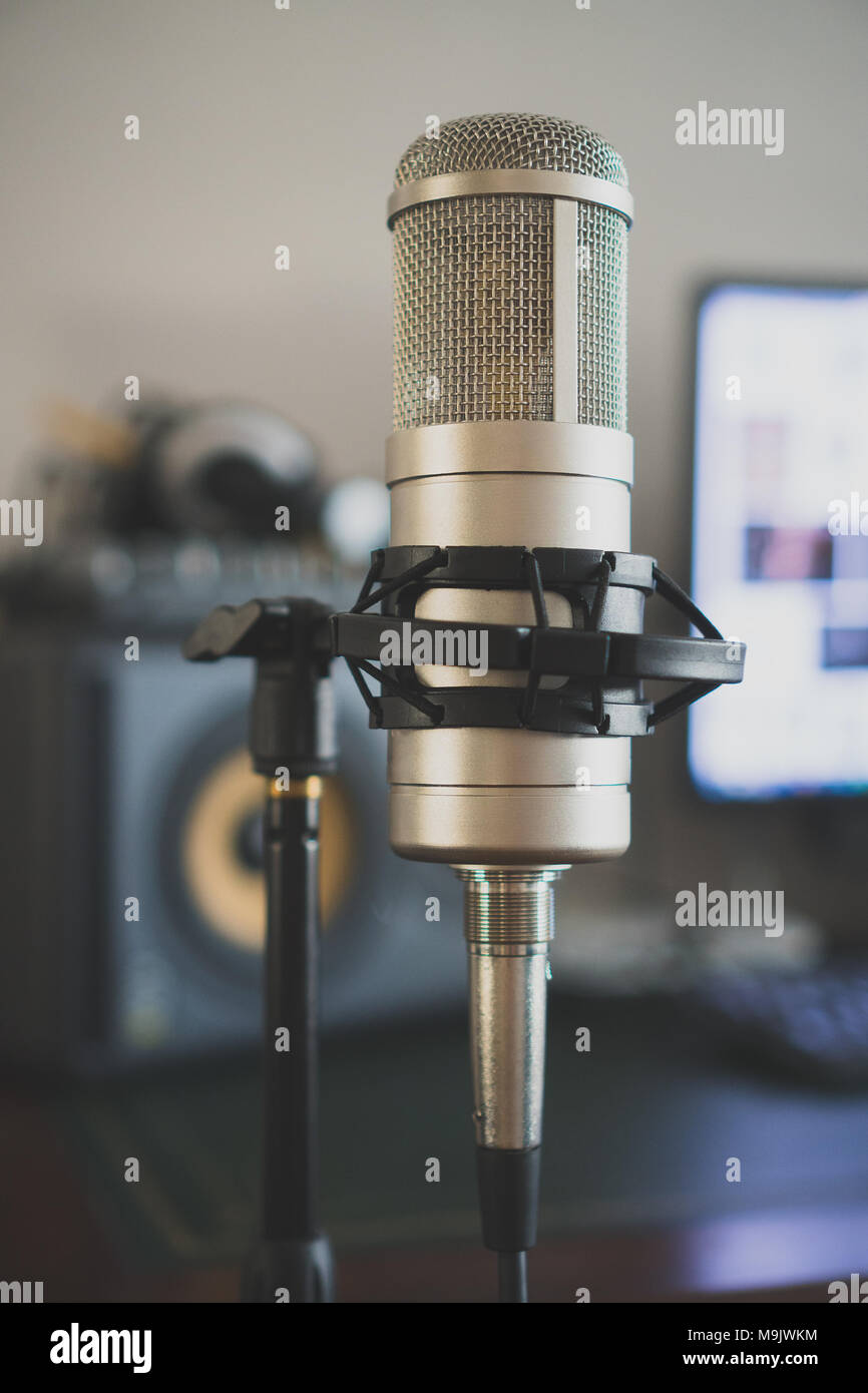 Professional tube condenser microphone in the record studio. Stock Photo