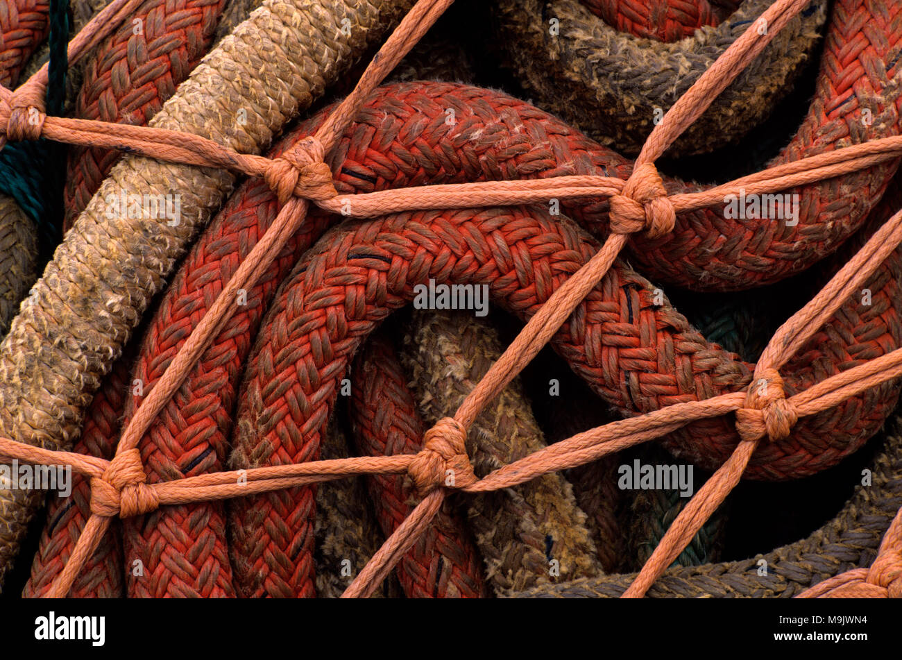Close-up of fishing nets at Fisherman's terminal Stock Photo