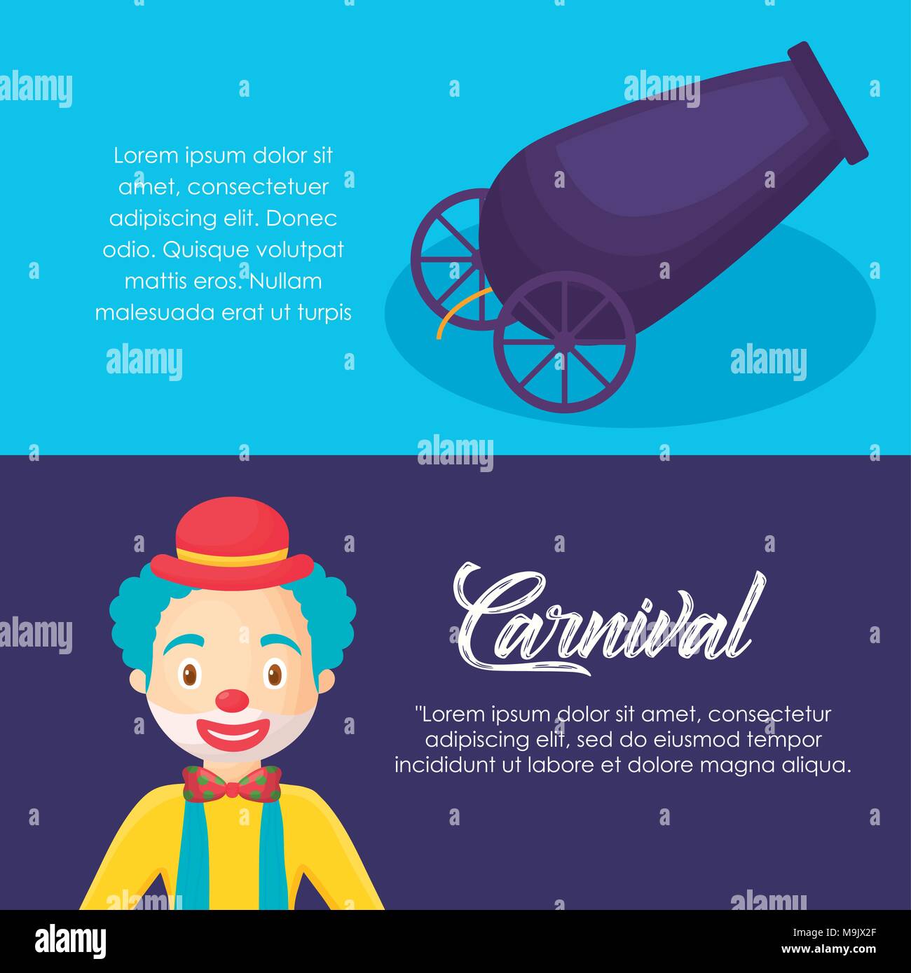 Infographic of carnival circus concept with cartoon clown and cannon ...