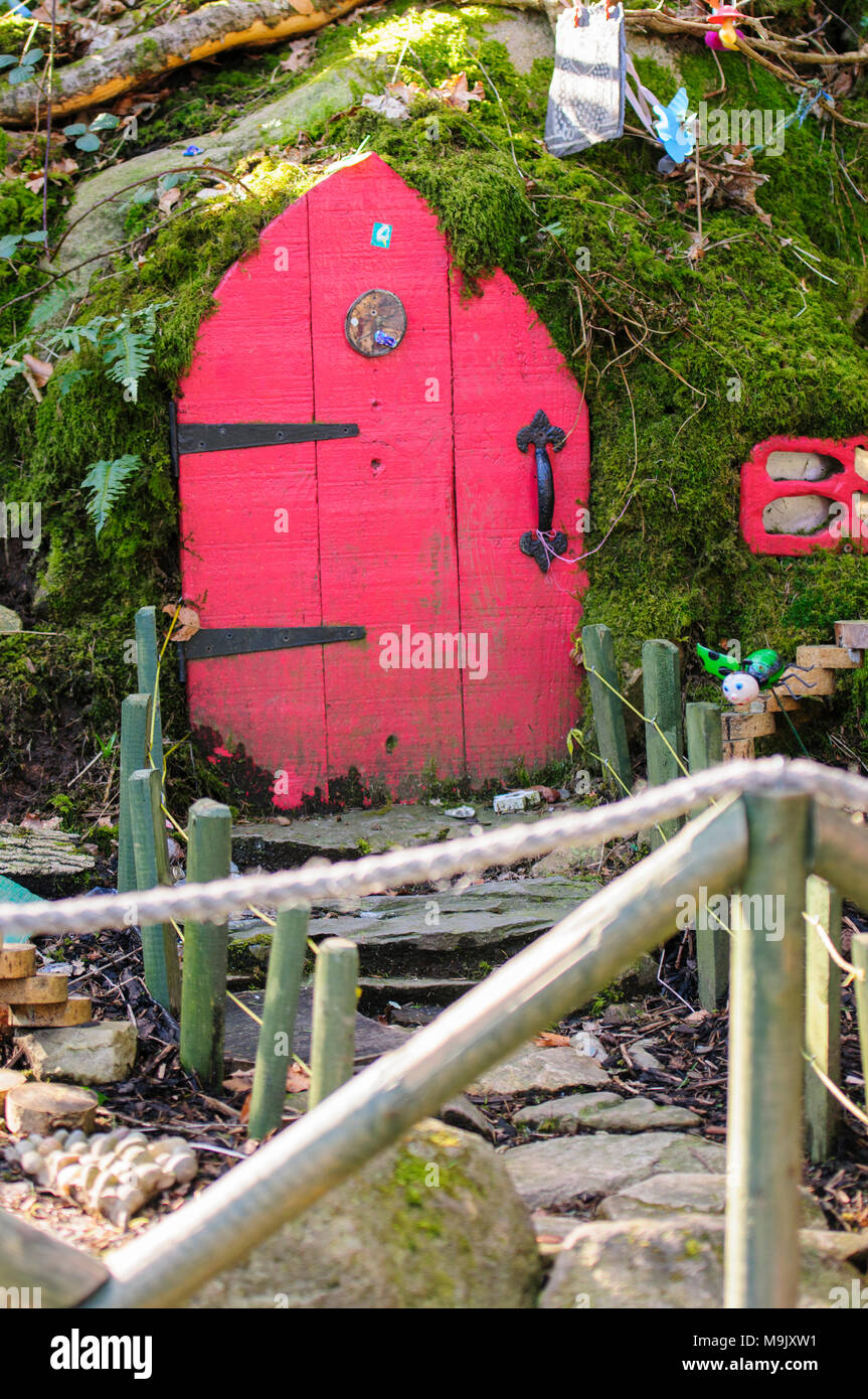 Door into a fairy house at the fairy trail, Slieve Gullion County Armagh, Northern Ireland Stock Photo