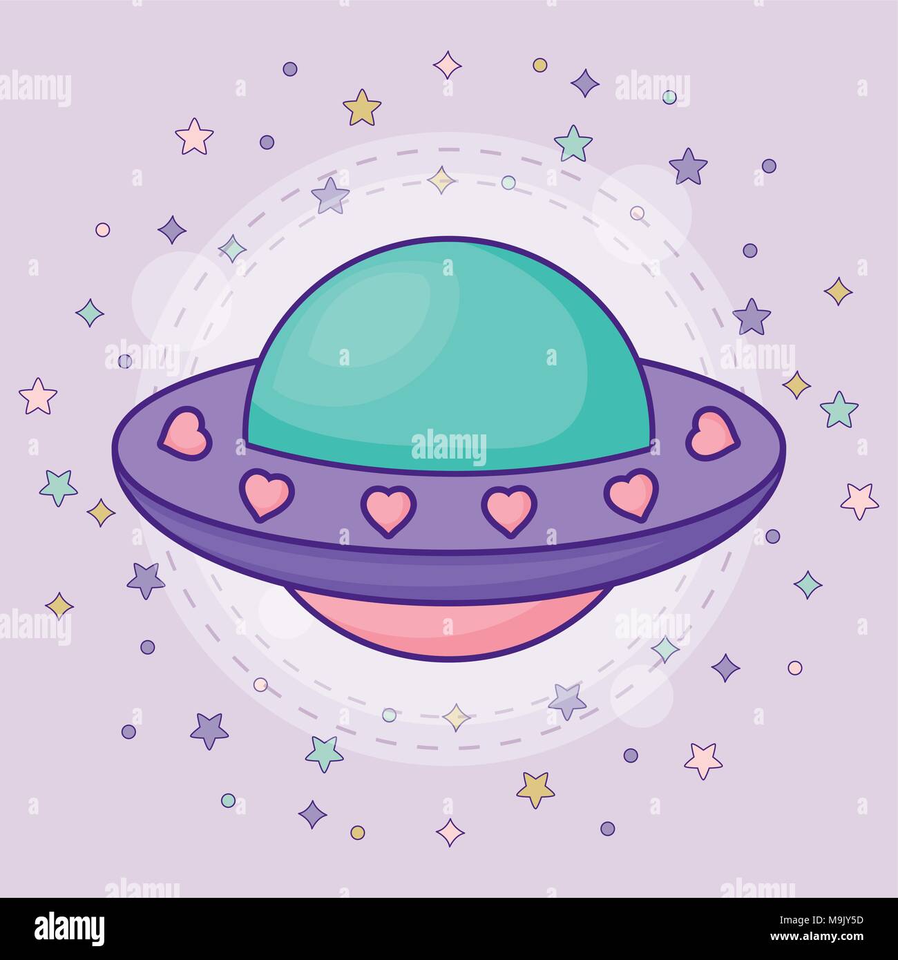 cute Alien Spaceship icon with colorful stars around over purple  background, vector illustration Stock Vector Image & Art - Alamy