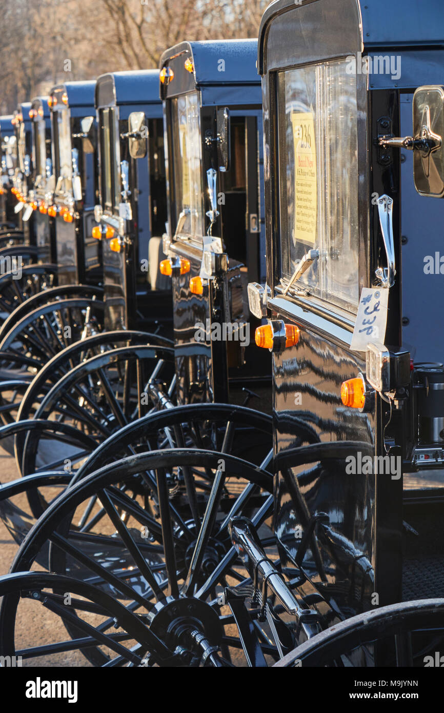 Amish buggies lined up for auction at a mud sale, Amish Country, Gap
