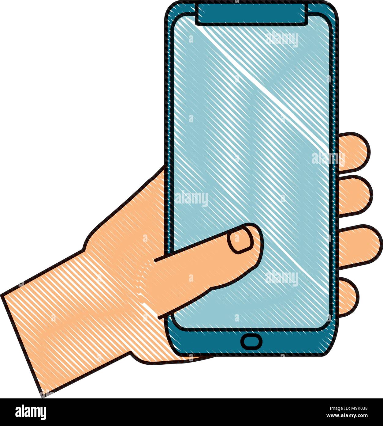 hand holding a smartphone device icon over white background, colorful ...