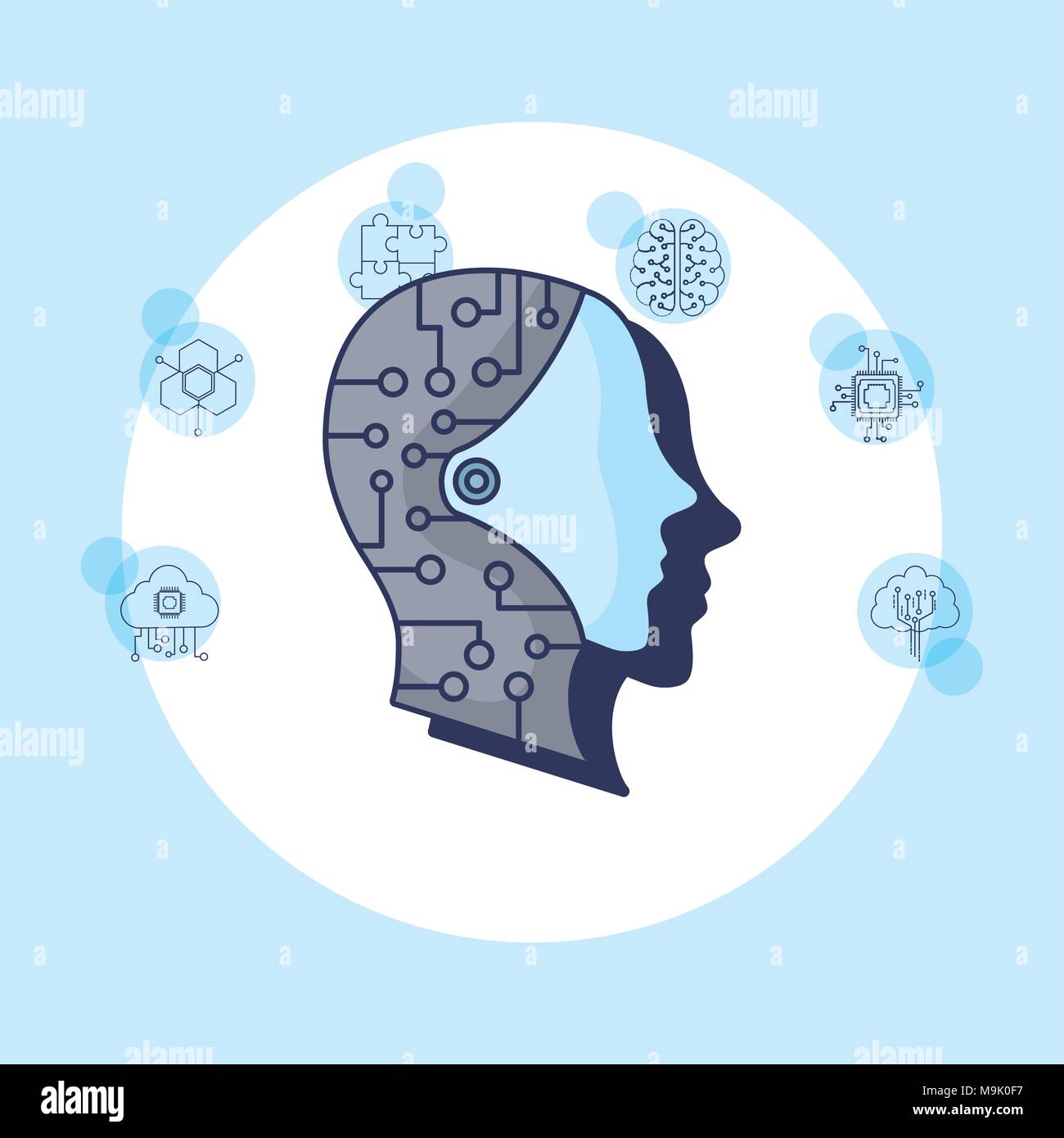 Artificial intelligence design with robotic head and related icons ...