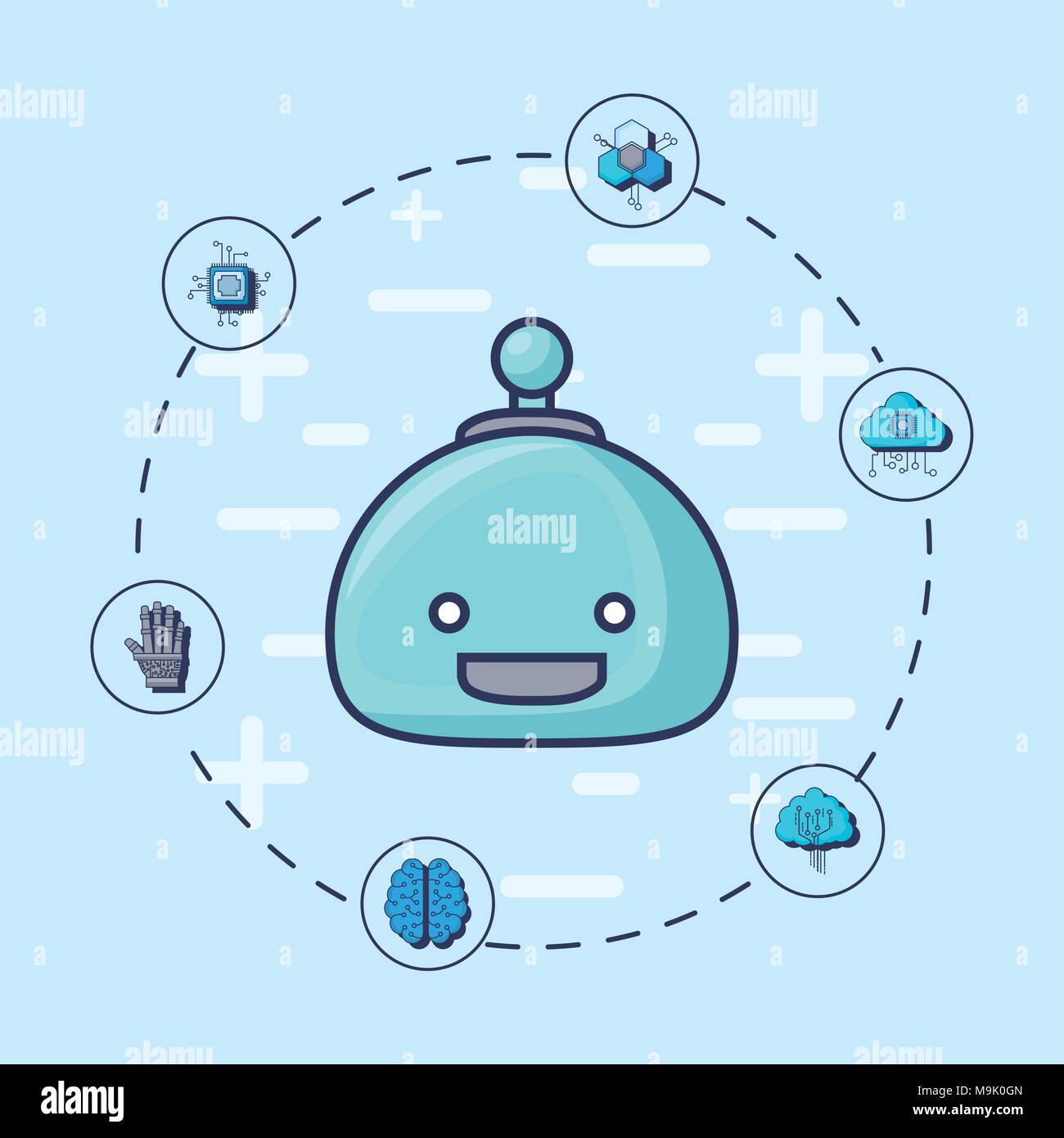 Artificial intelligence design with robotic head and related icons ...