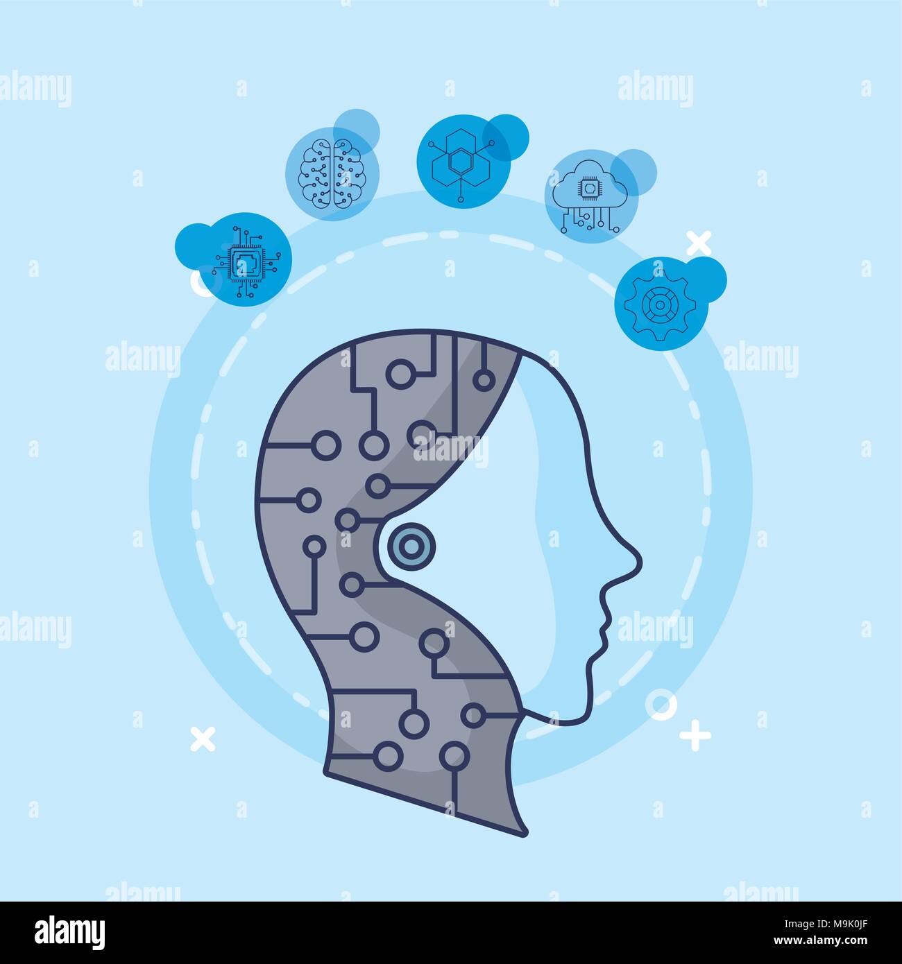 Artificial intelligence design with robotic head and related icons ...