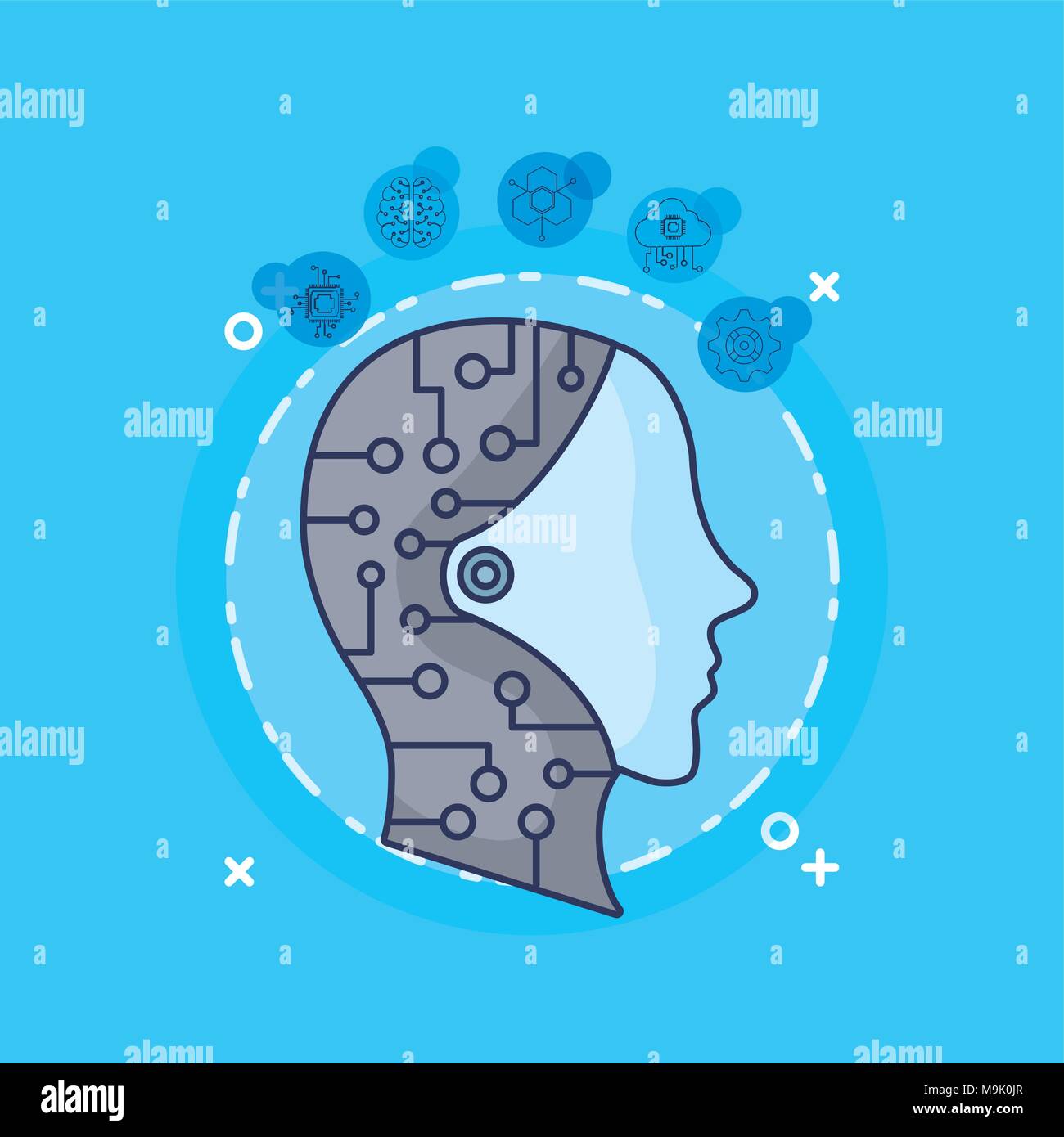 Artificial intelligence design with robotic head and related icons ...
