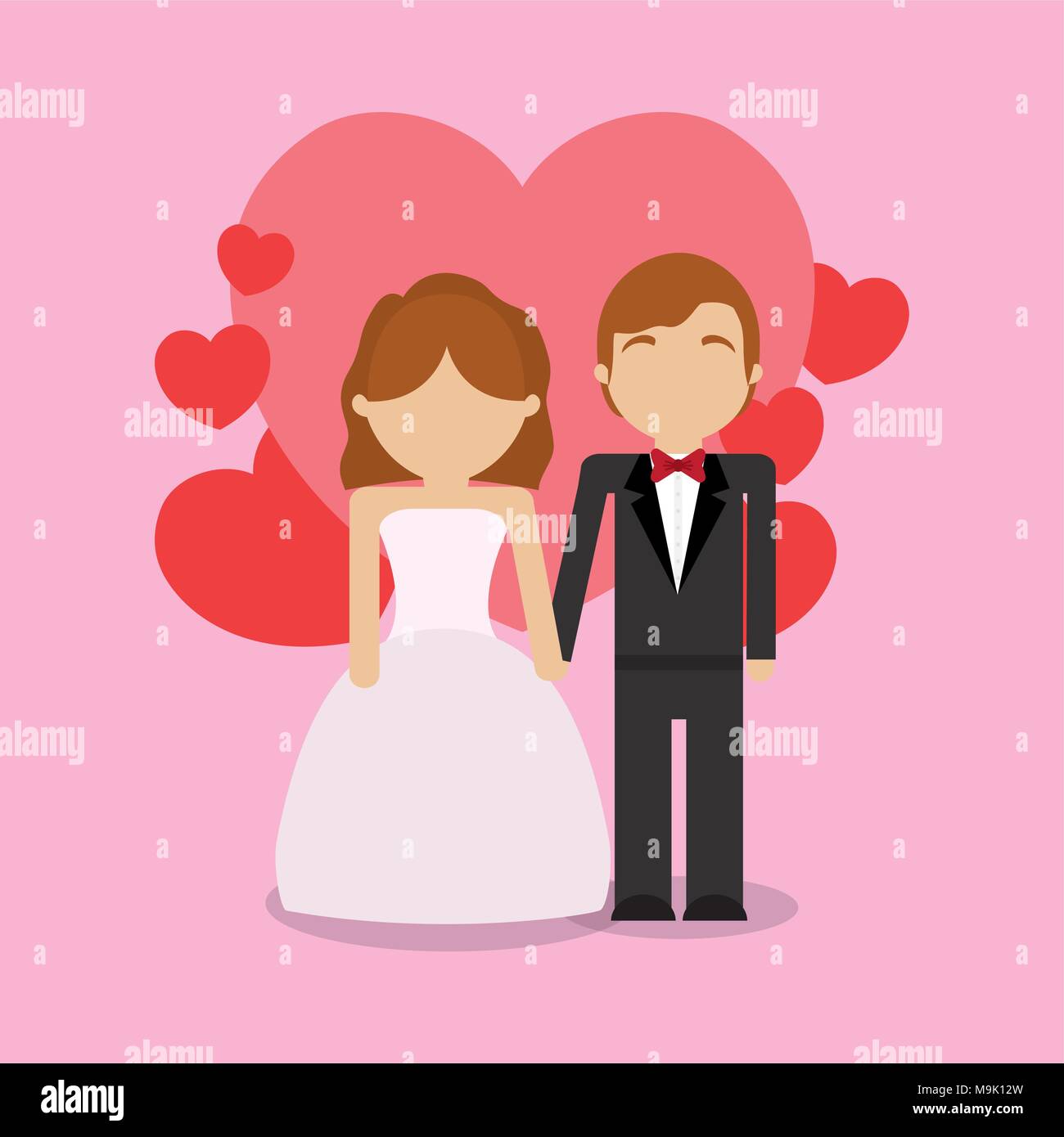Wedding couple over heart and pink background, colorfu design vector ...