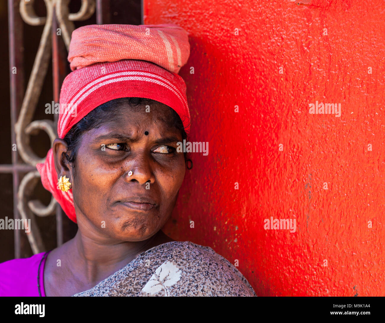 Woman In Athoor Village Tamil Nadu India She Had A Rest From Carrying Heavy Water Jars On Her