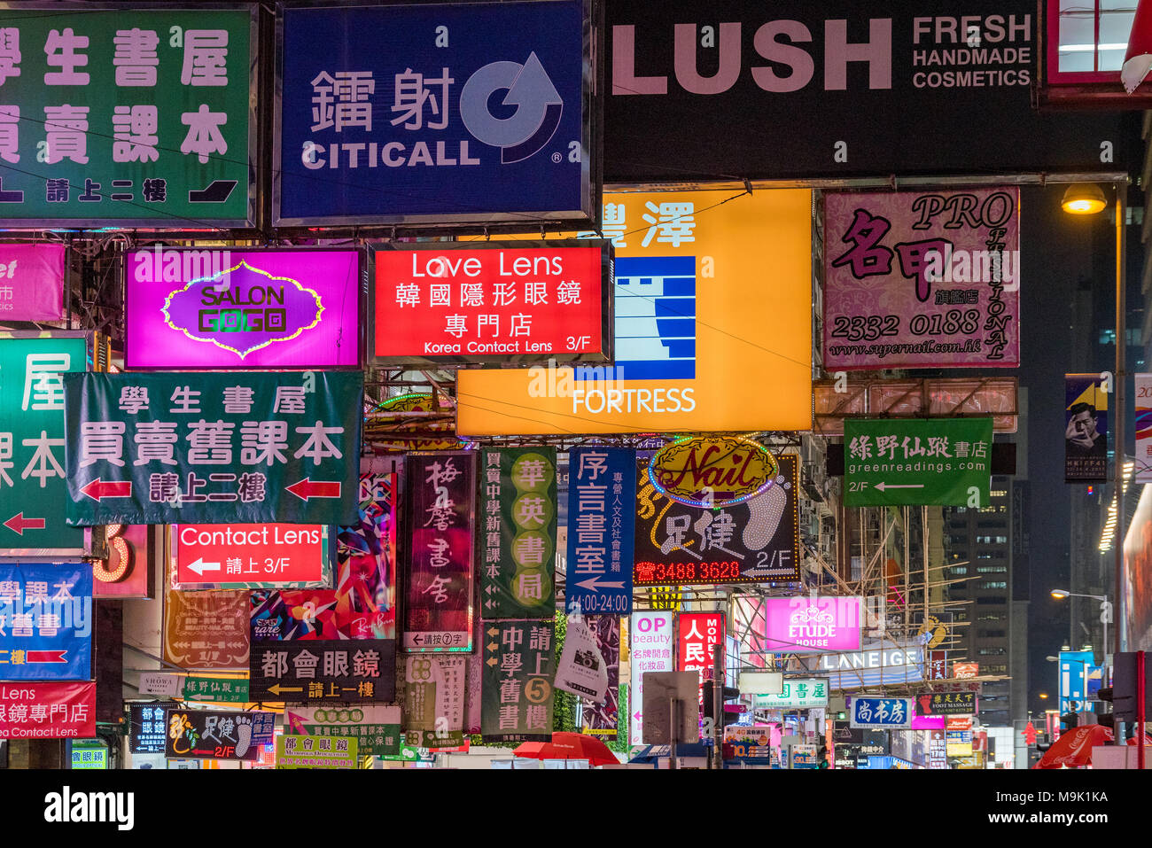 HONG KONG, CHINA - APRIL 24: Neon signs the famous Mong Kok shopping