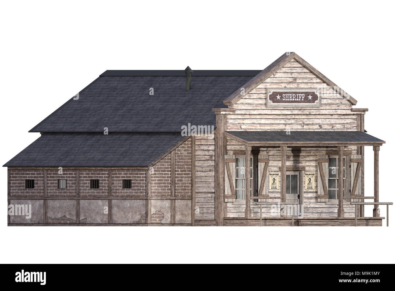 Old wild west building isolated on white, 3d render. Stock Photo