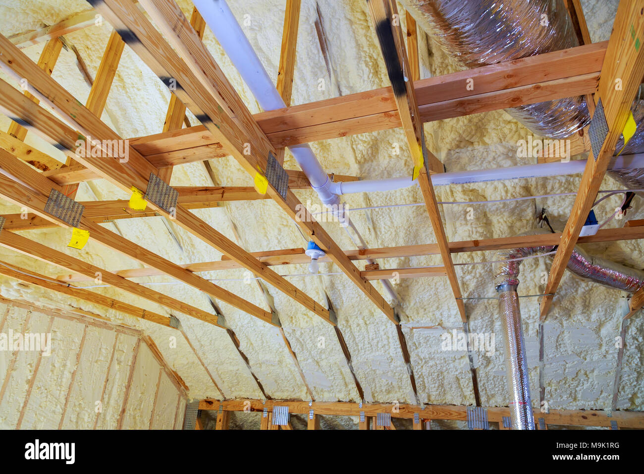 New home construction with selective focus of installed of HVAC vent in