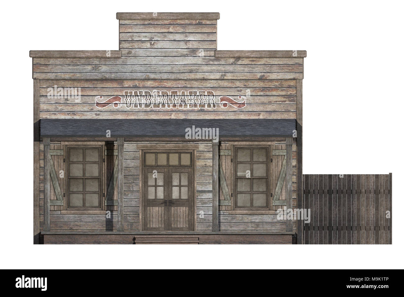 Old wild west building isolated on white, 3d render. Stock Photo