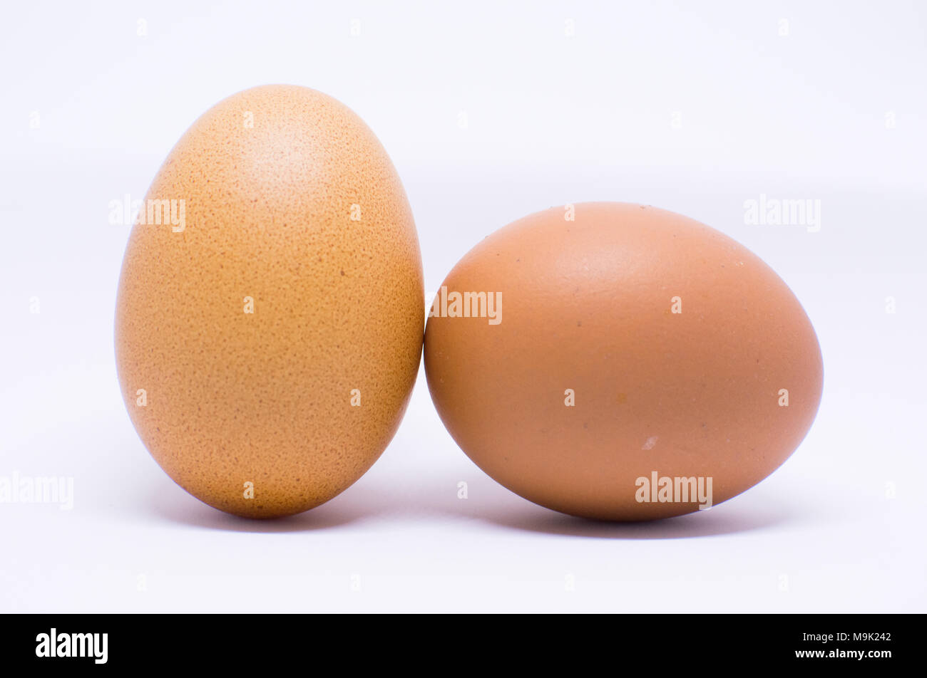Two eggs isolated on white background ,  it should be on the screen or in the menu for the restaurants Stock Photo
