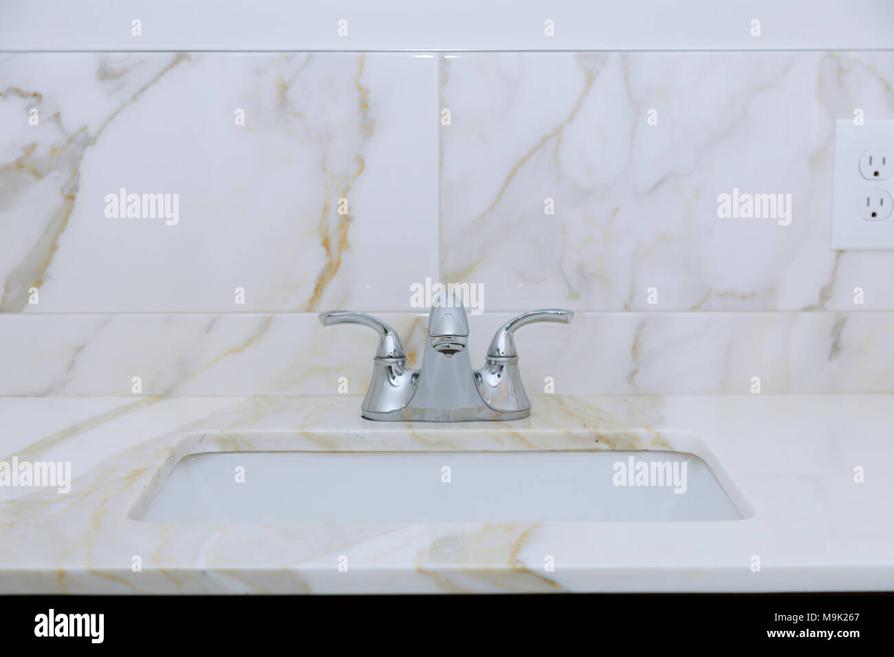 Light bathroom with marble counter top Marble counter New bathroom