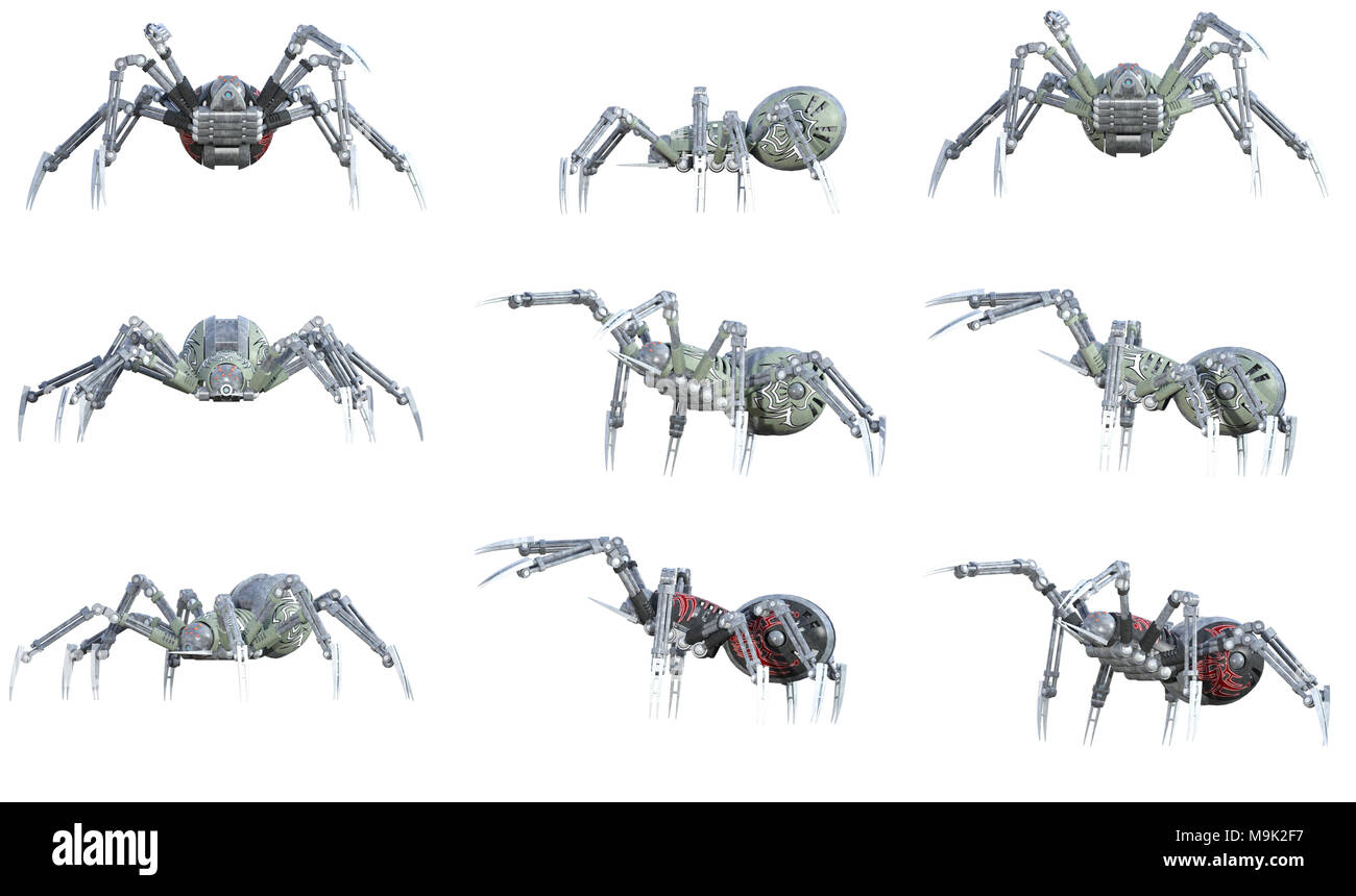 Robotic Steampunk Spider isolated on white, 3d render Stock Photo