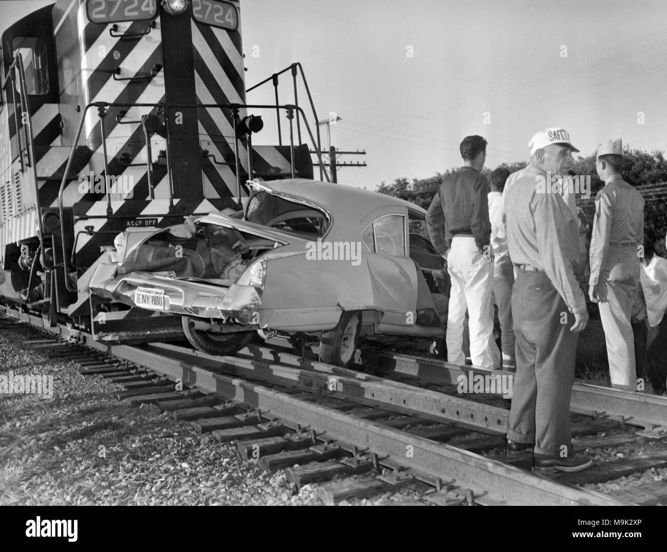 Automobile vs train accident in California, ca. 1956 Stock Photo Alamy