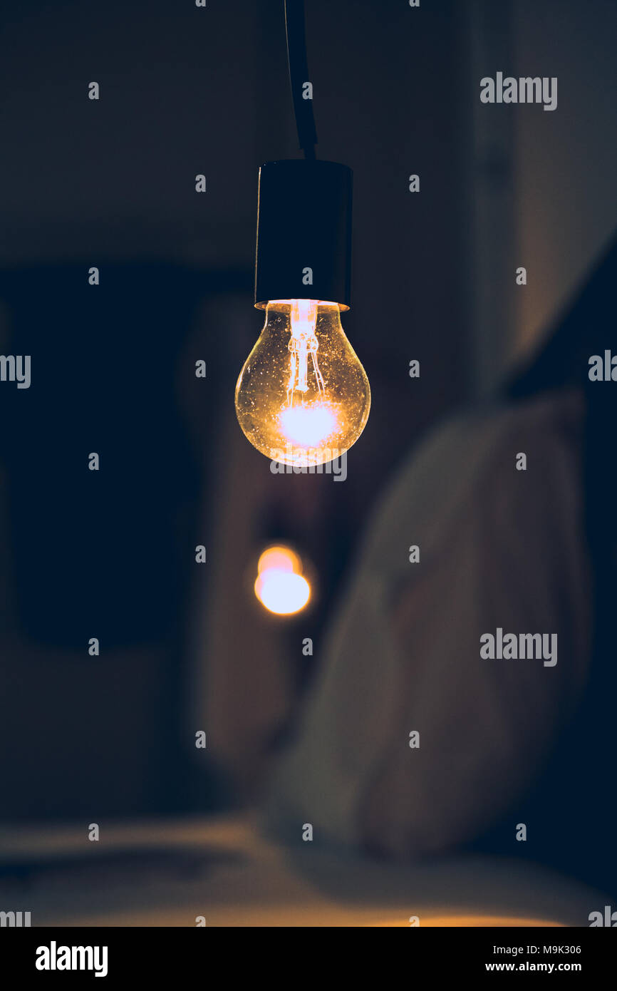 Vitange retro light in Dark blur Bed room Stock Photo