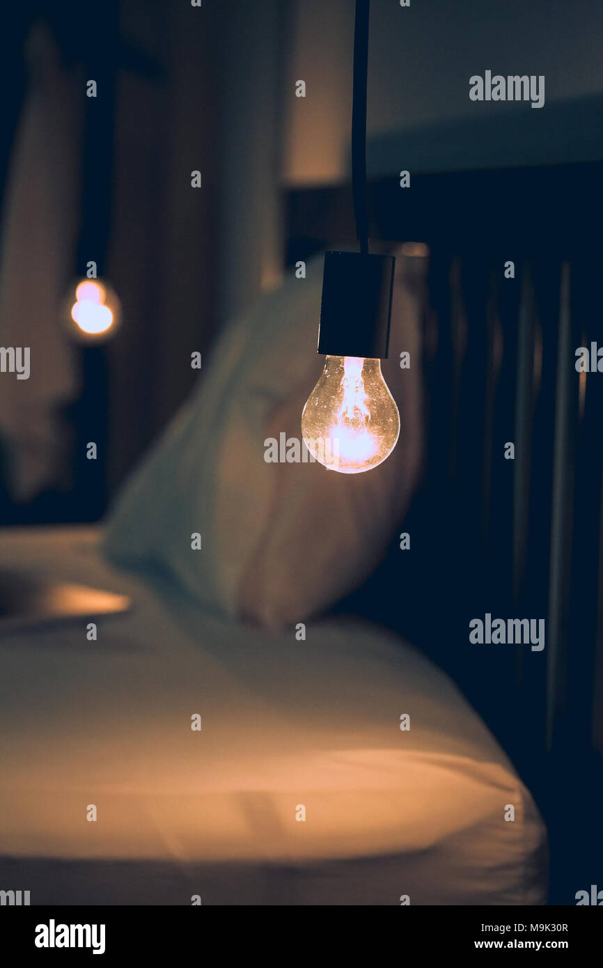 Vitange retro light in Dark blur Bed room Stock Photo