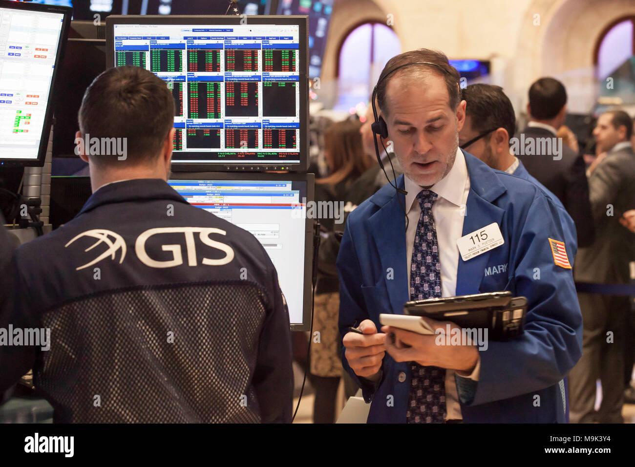 A Trader On The New York Stock Exchange Trading Floor Stock Photo