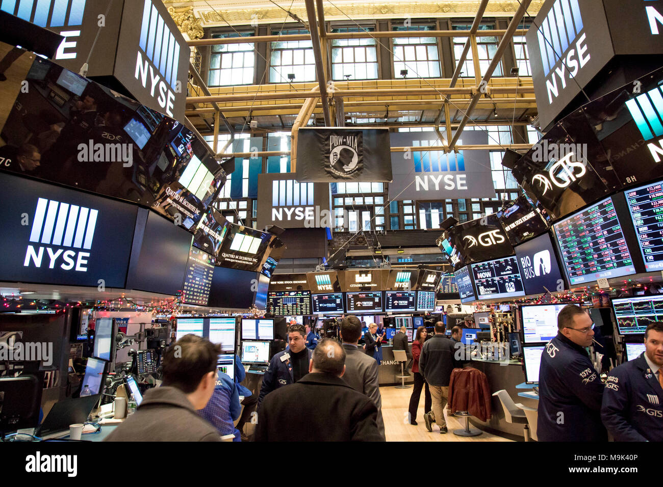 Traders on the New York Stock Exchange trading floor. Stock Photo