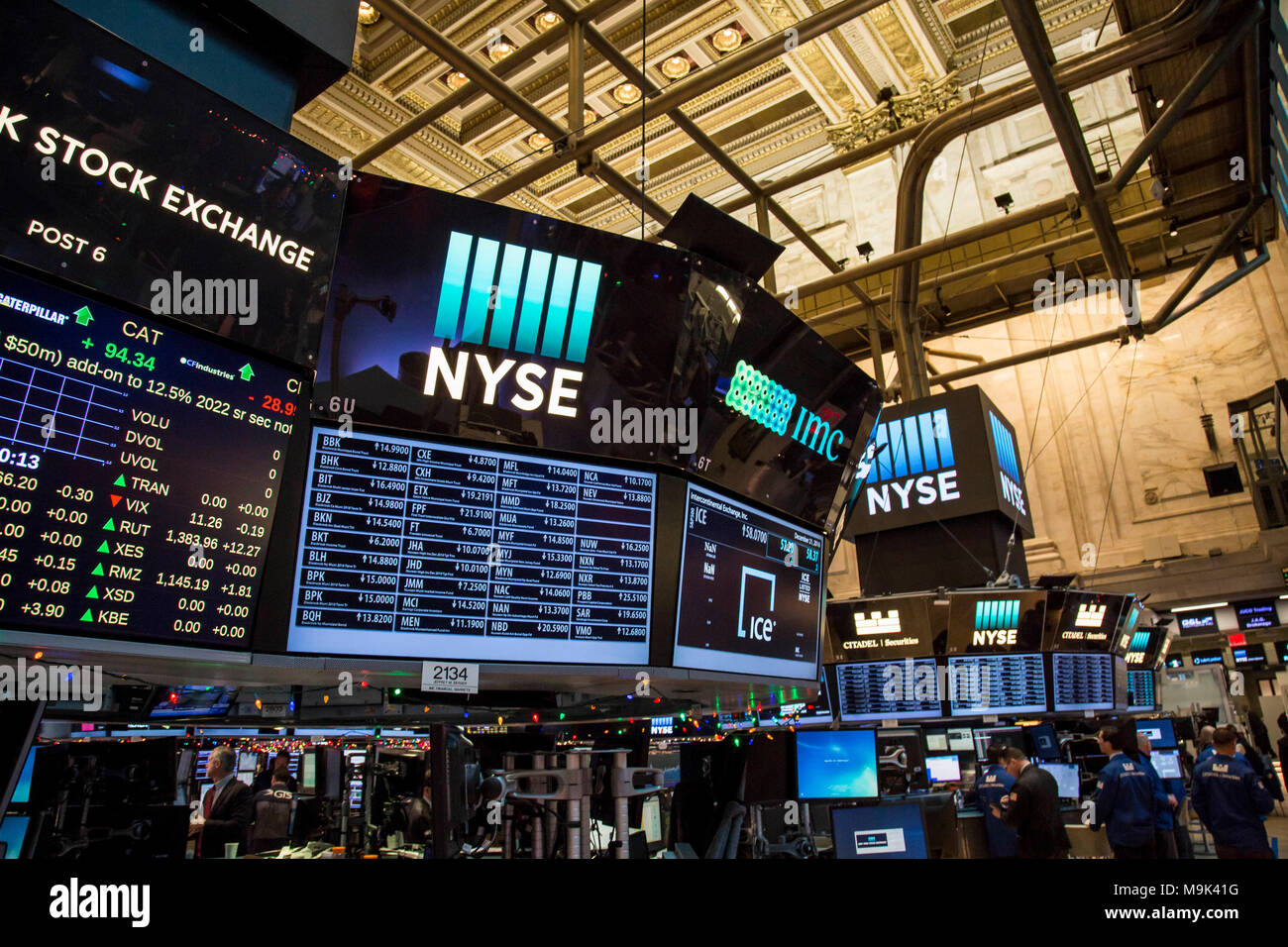 Screens overlooking the New York Stock Exchange's trading floor Stock