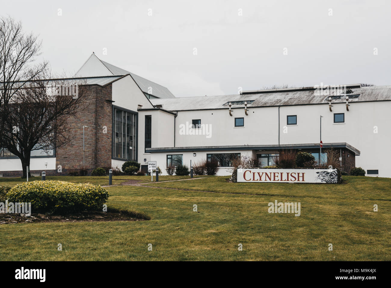 View of new building of Clynelish Distillery, Brora, Scotland. The original Clynelish closed in the year 1967 as the new distillery had been built. Stock Photo