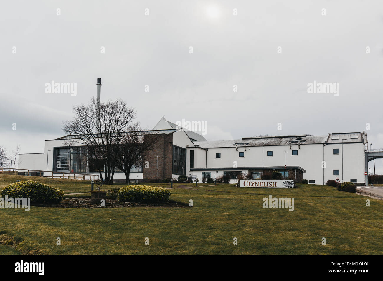 View of new building of Clynelish Distillery, Brora, Scotland. The original Clynelish closed in the year 1967 as the new distillery had been built. Stock Photo