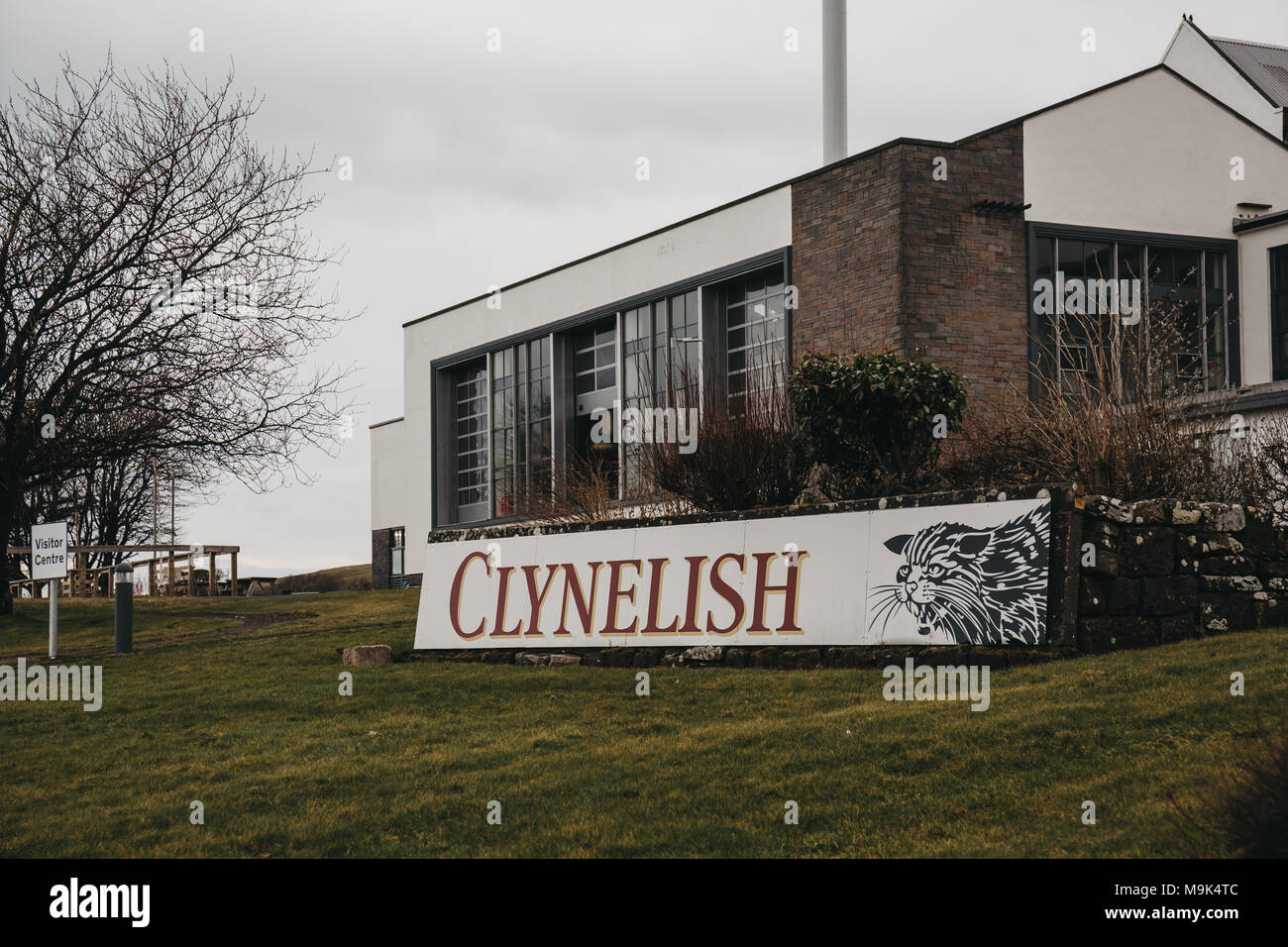 View of new building of Clynelish Distillery, Brora, Scotland. The original Clynelish closed in the year 1967 as the new distillery had been built. Stock Photo