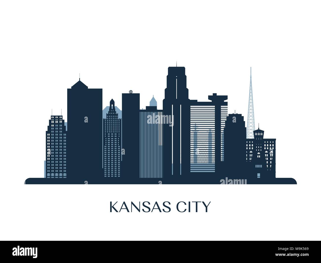 Kansas City skyline, monochrome silhouette. Vector illustration Stock