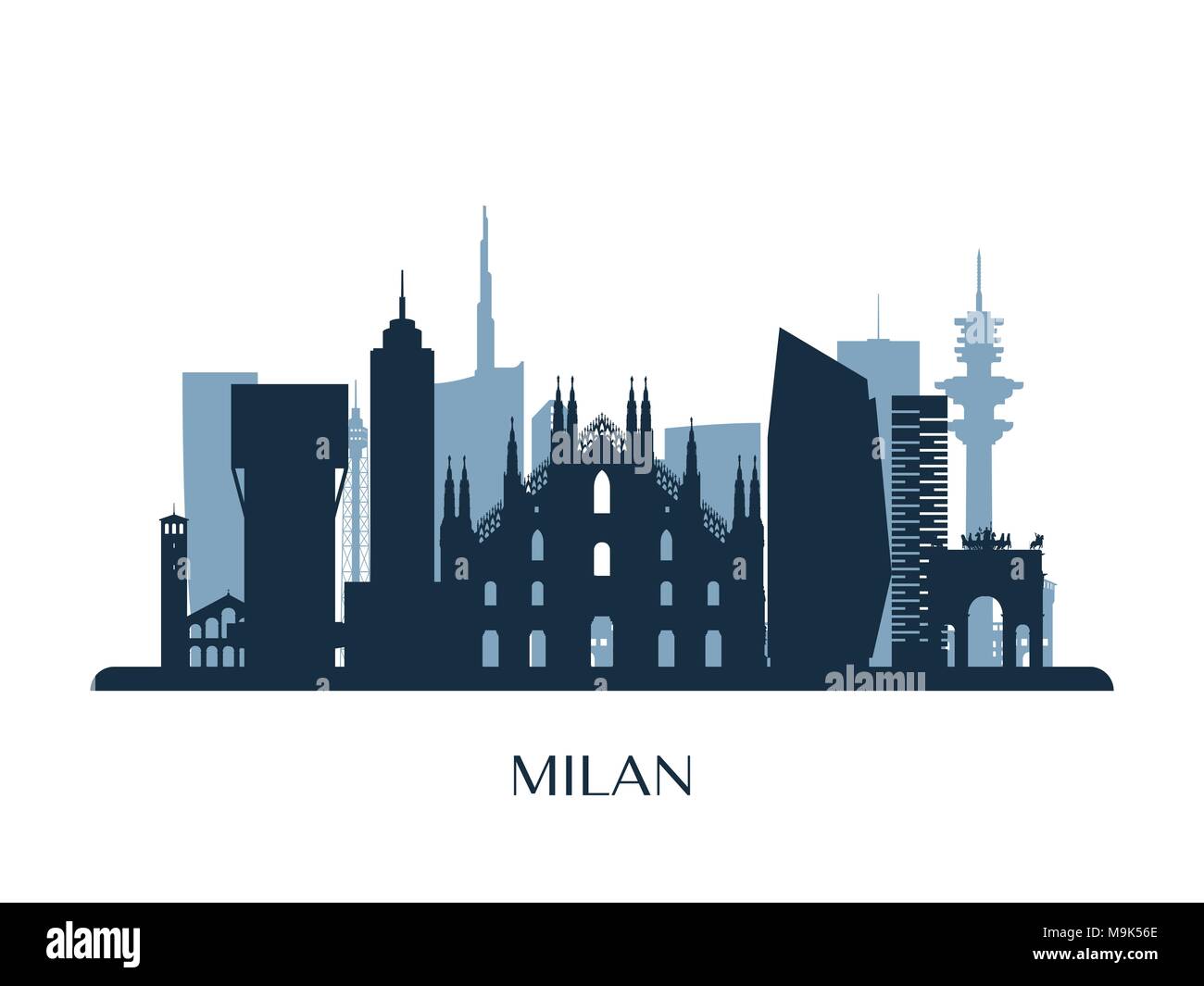 Milan skyline, monochrome silhouette. Vector illustration. Stock Vector