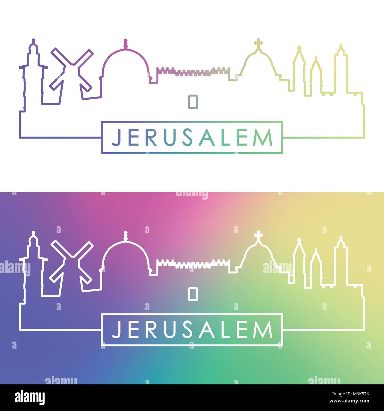 Jerusalem skyline. Colorful linear style. Editable vector file. Stock Vector