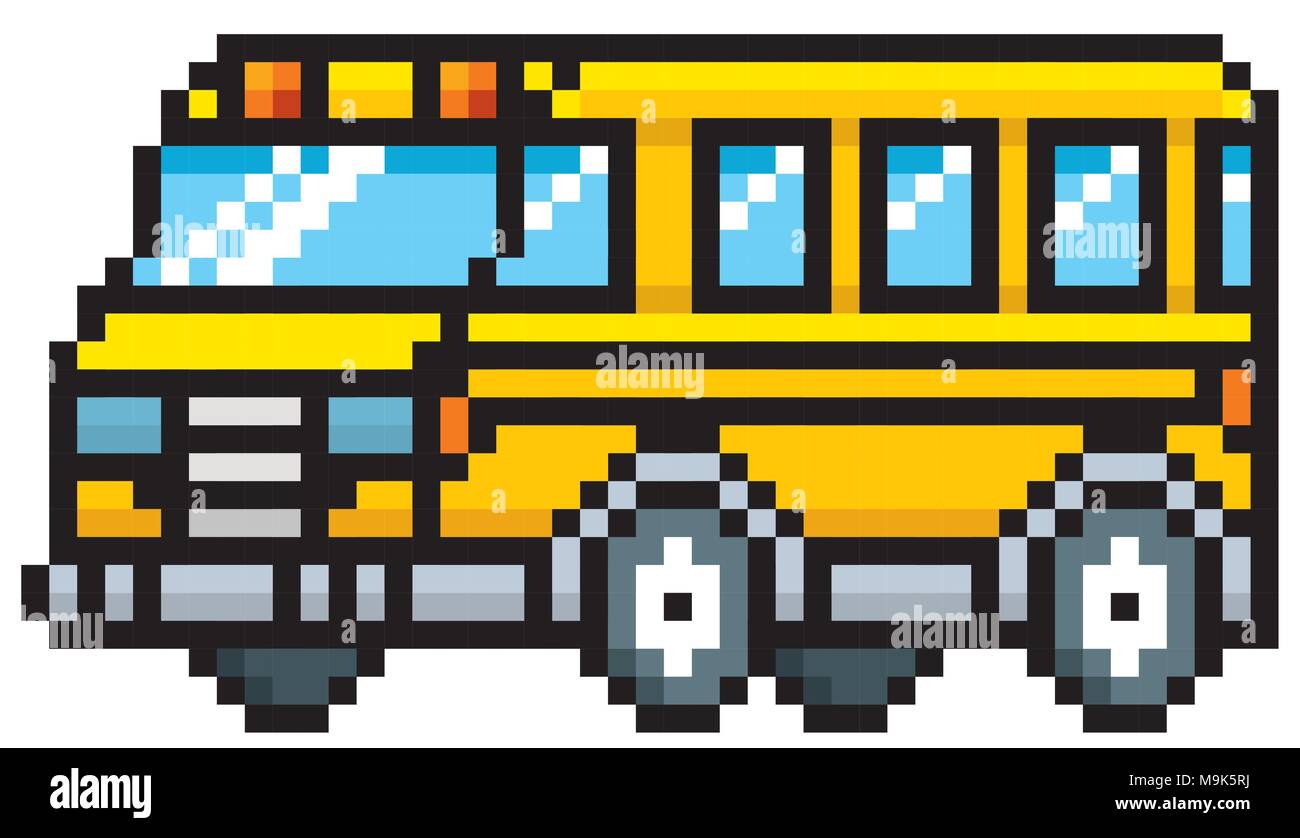 Vector illustration of School bus - Pixel design Stock Vector