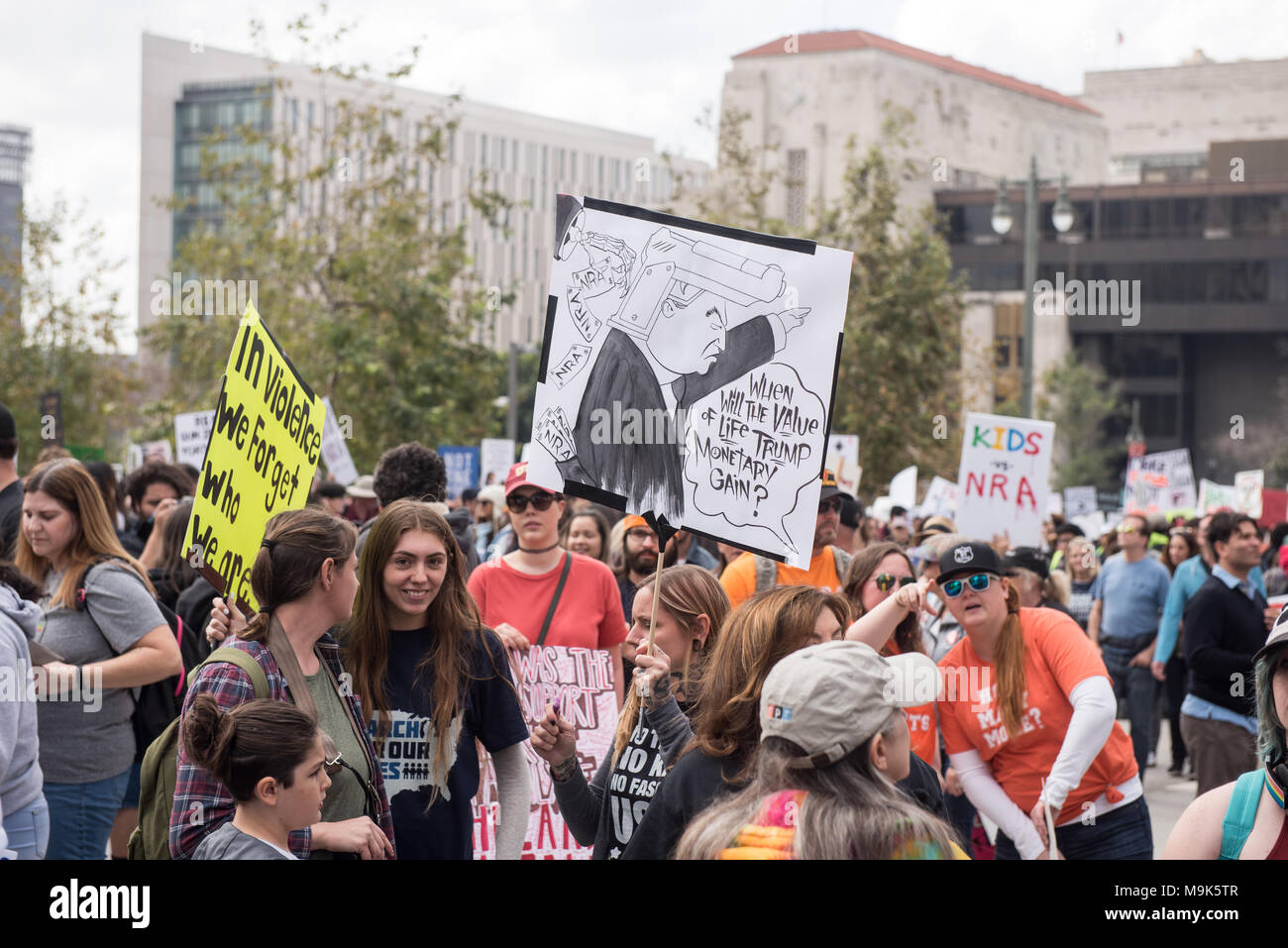 LOS ANGELES - MARCH 24, 2018: March For Our Lives is a movement dedicated to student-led activism around ending gun violence and the  mass shootings. Stock Photo