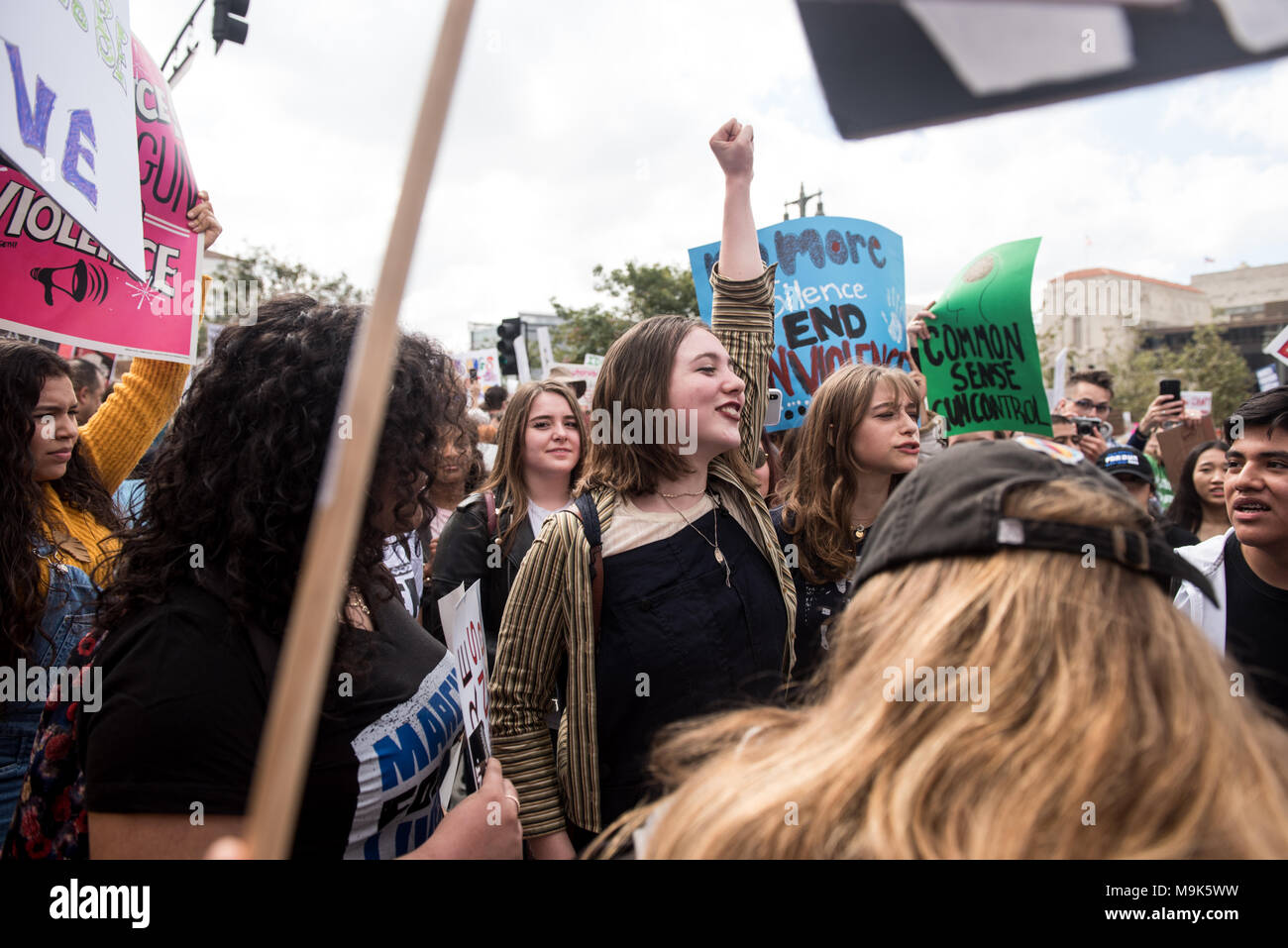 LOS ANGELES - MARCH 24, 2018: March For Our Lives is a movement dedicated to student-led activism around ending gun violence and the  mass shootings. Stock Photo