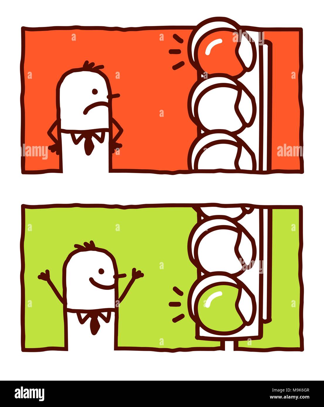 vector hand drawn cartoon characters red & green lights Stock Vector